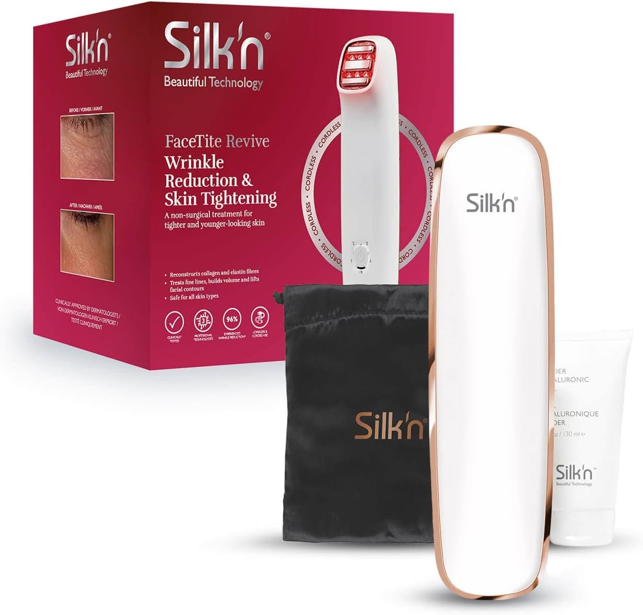 Silk'n FaceTite Revive anti-ageing device, full front view, showcasing its sleek design.