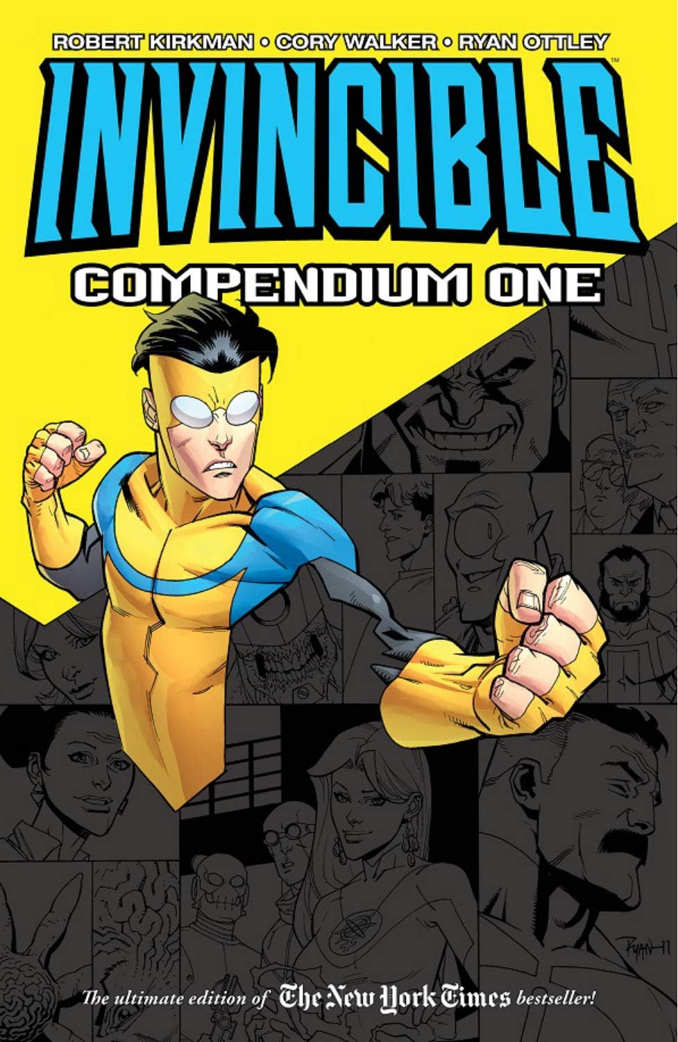 The iconic Invincible Compendium Volume 1 cover featuring Mark Grayson and Omni-Man.