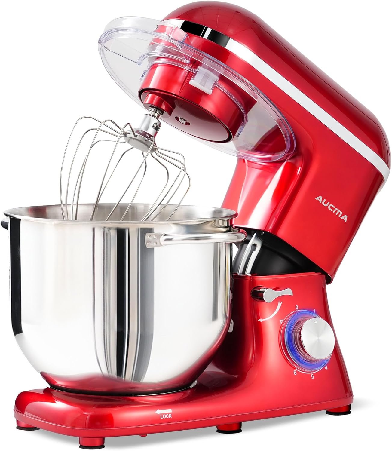 Aucma Stand Mixer, 7.5L Food Mixer for Baking with Bowl, 6 Speeds Electric Kitchen Mixer with Dough Hook, Whisk & Beater 1400W (7.5L, Red)