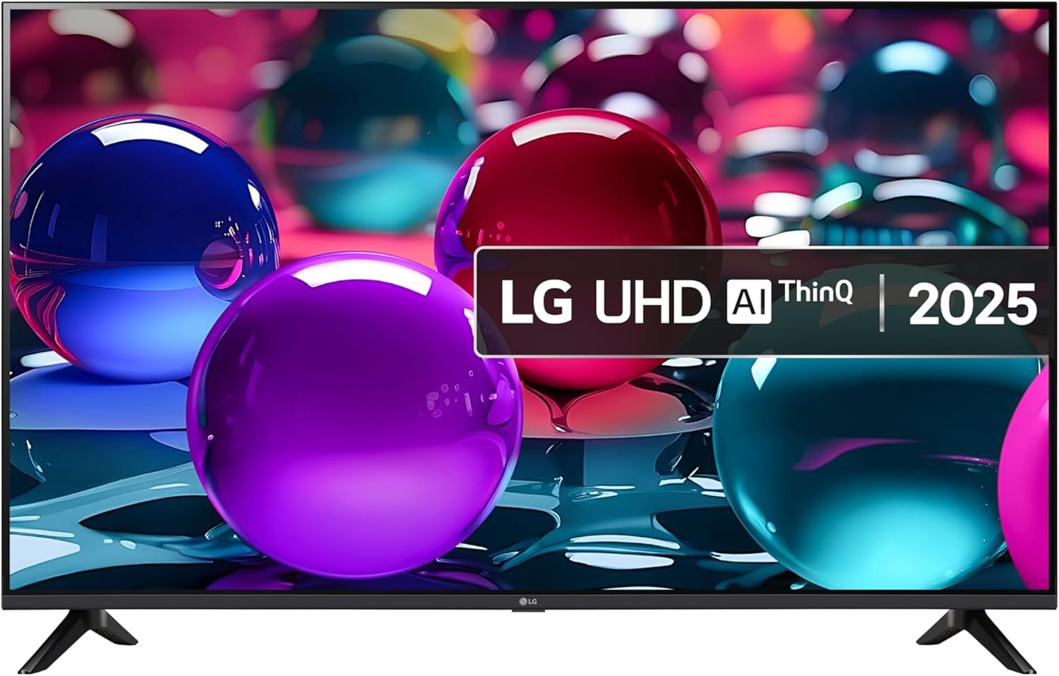 Front view of the LG 43-Inch 4K Ultra HD HDR Smart TV (Model 2025), displaying a vibrant scene.