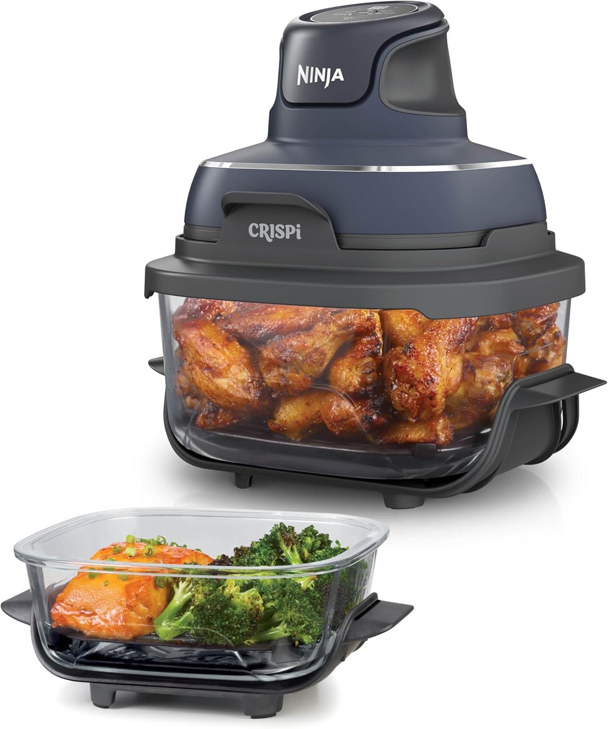 Ninja CRISPi Portable Air Fryer in Cyber Space Blue, 3.8L, front view, highlighting compact design.