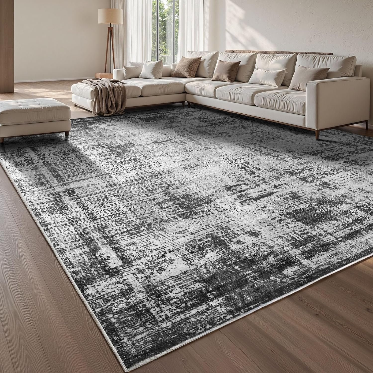 Large 240x340 Sour Lemon Rug in a living room, showcasing its vintage retro abstract design.