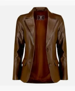 Versatile women's leather jacket styled for both professional and relaxed weekend looks.