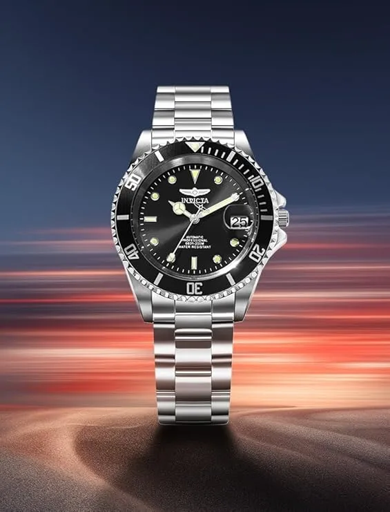 Invicta 8926OB Pro Diver automatic stainless steel watch with black dial and luminous markers on metal bracelet