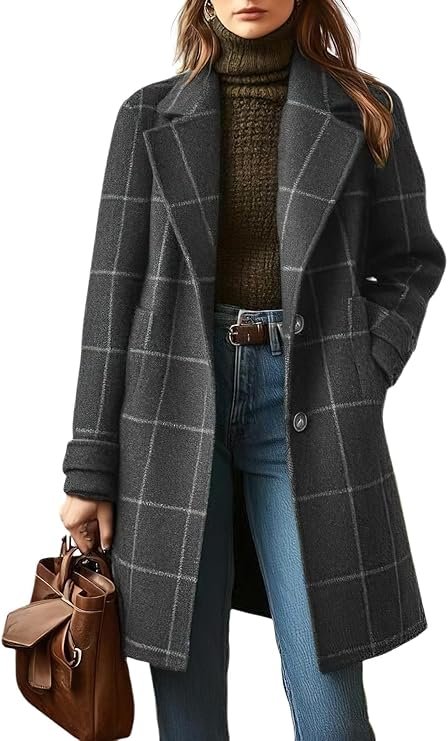 Women's Retro Plaid Lapel Coat Mid-Length Casual Elegant Outerwear