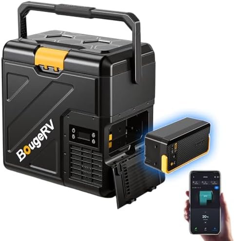 BougeRV CRH20 car fridge with rubber-coated handle for easy portability